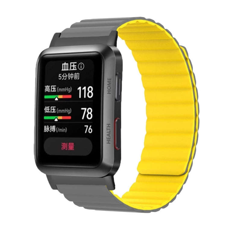 For Huawei Watch D Magnetic Silicone Watch Band(Grey Yellow)