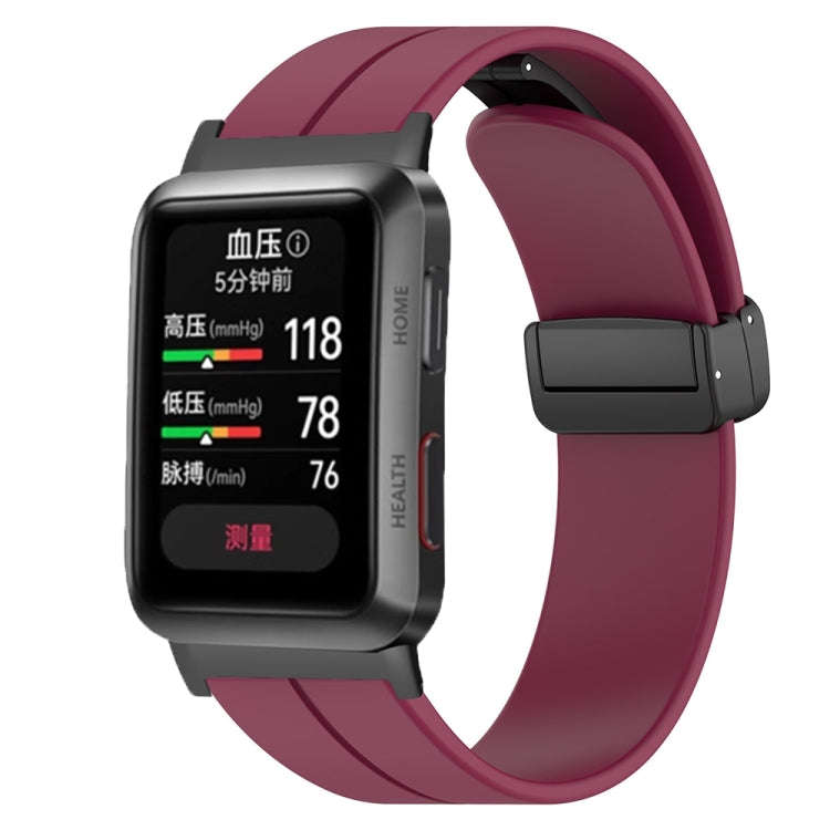 For Huawei Watch D Solid Color Folding Magnetic Buckle Silicone Watch Band(Wine Red)