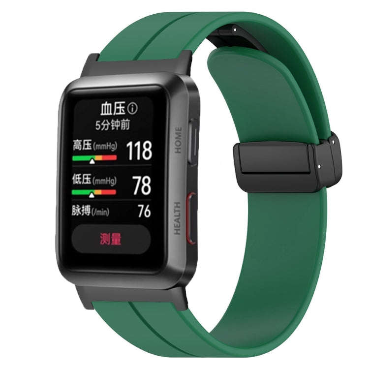 For Huawei Watch D Solid Color Folding Magnetic Buckle Silicone Watch Band(Army Green)