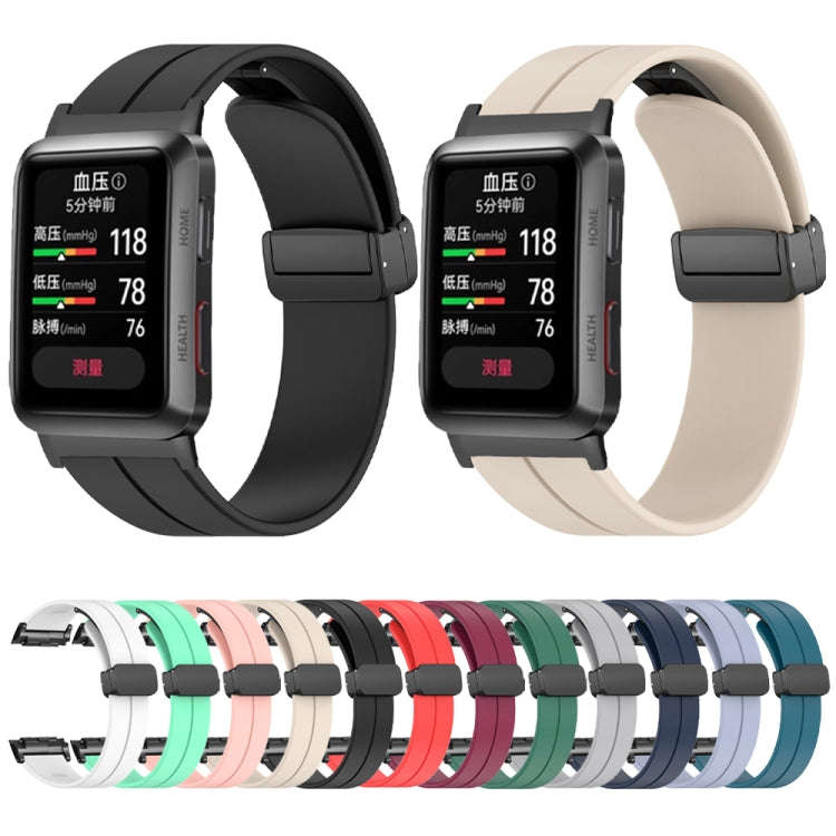 For Huawei Watch D Solid Color Folding Magnetic Buckle Silicone Watch Band(Wine Red)