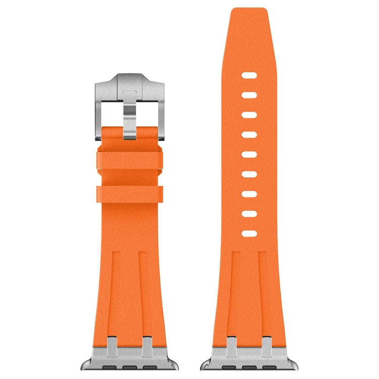 For Apple Watch SE 2023 44mm Stone Grain Liquid Silicone Watch Band(Sliver Orange)