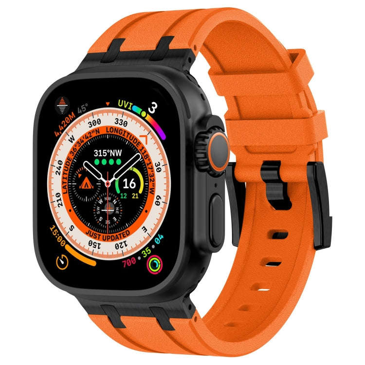 For Apple Watch Ultra 2 49mm Stone Grain Liquid Silicone Watch Band(Black Orange)