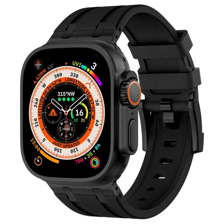 For Apple Watch Ultra 2 49mm Stone Grain Liquid Silicone Watch Band(Black Black)