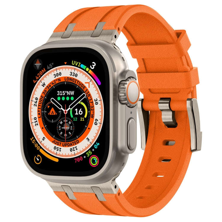 For Apple Watch Ultra 2 49mm Stone Grain Liquid Silicone Watch Band(Titanium Orange)