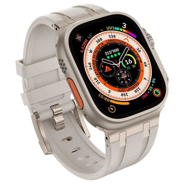 For Apple Watch Series 9 45mm Stone Grain Liquid Silicone Watch Band(Titanium Starlight)