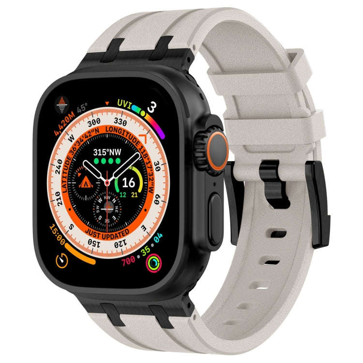 For Apple Watch Ultra 49mm Stone Grain Liquid Silicone Watch Band(Black Starlight)