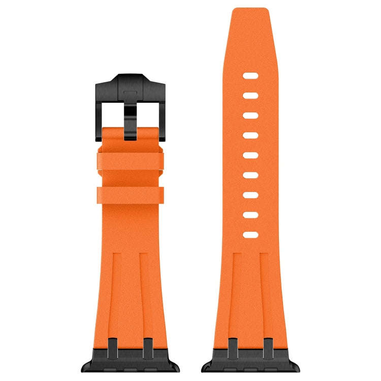 For Apple Watch Series 8 45mm Stone Grain Liquid Silicone Watch Band(Black Orange)