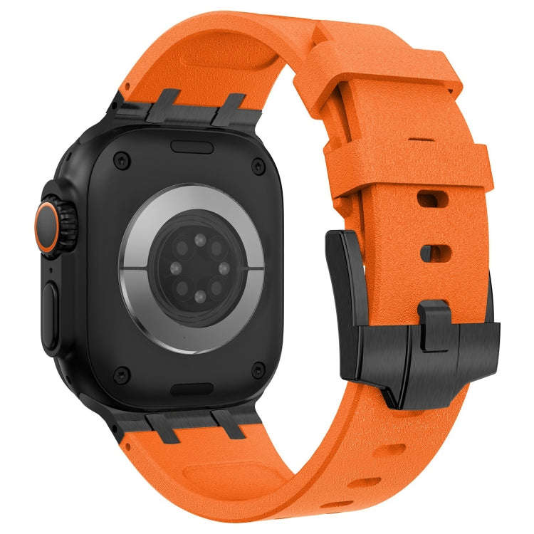 For Apple Watch Series 8 45mm Stone Grain Liquid Silicone Watch Band(Black Orange)