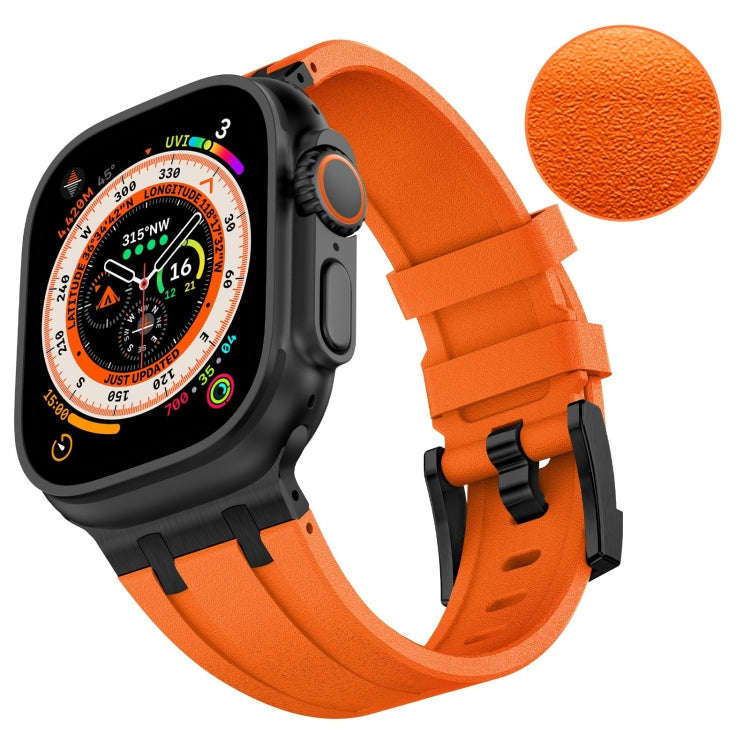 For Apple Watch Series 8 45mm Stone Grain Liquid Silicone Watch Band(Black Orange)