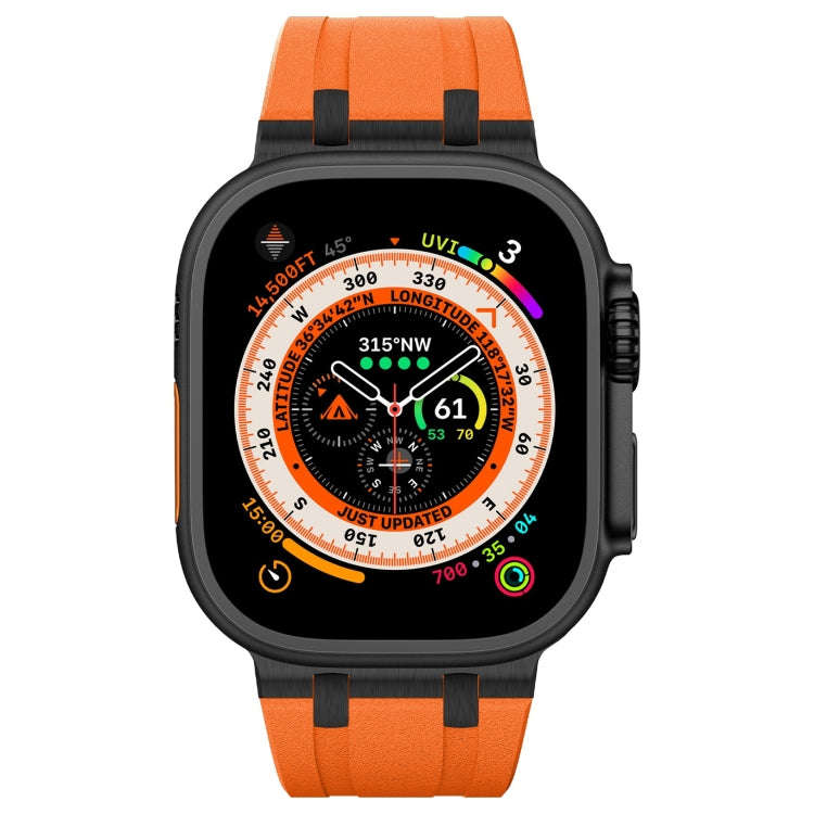 For Apple Watch Series 8 45mm Stone Grain Liquid Silicone Watch Band(Black Orange)