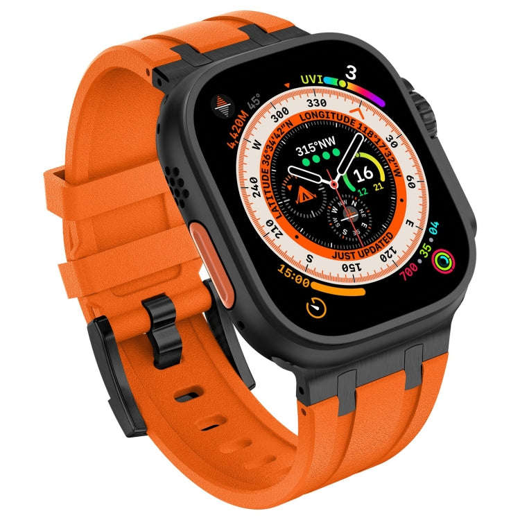For Apple Watch Series 8 45mm Stone Grain Liquid Silicone Watch Band(Black Orange)
