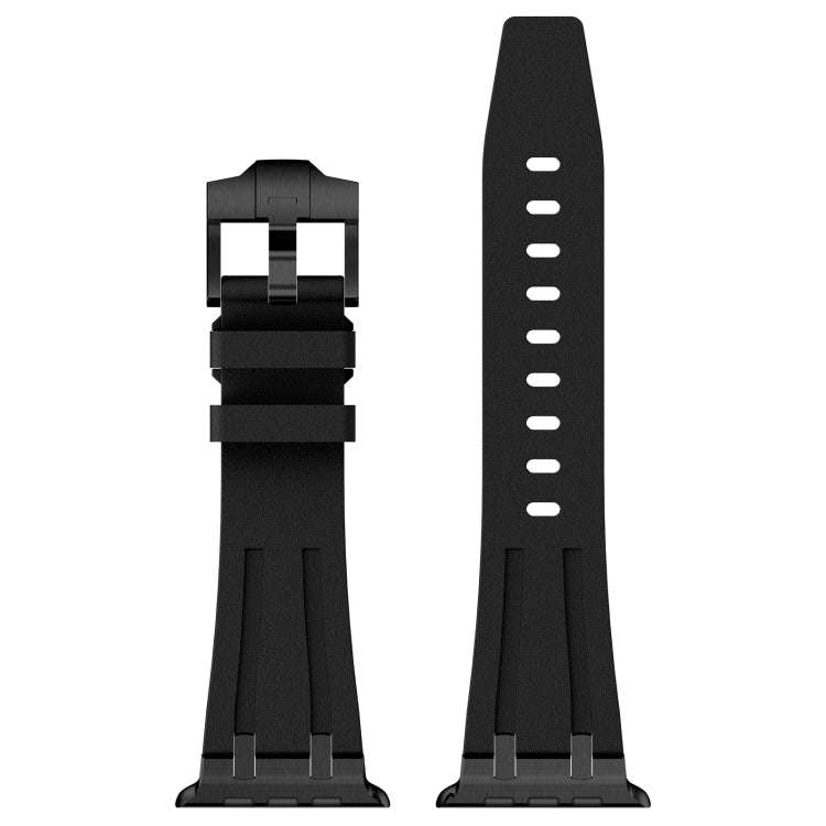 For Apple Watch Series 8 45mm Stone Grain Liquid Silicone Watch Band(Black Black)
