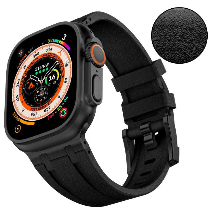 For Apple Watch Series 8 45mm Stone Grain Liquid Silicone Watch Band(Black Black)