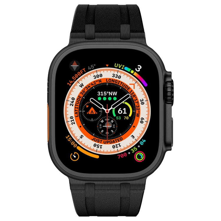 For Apple Watch Series 8 45mm Stone Grain Liquid Silicone Watch Band(Black Black)