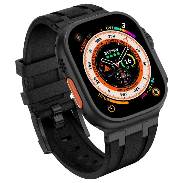 For Apple Watch Series 8 45mm Stone Grain Liquid Silicone Watch Band(Black Black)