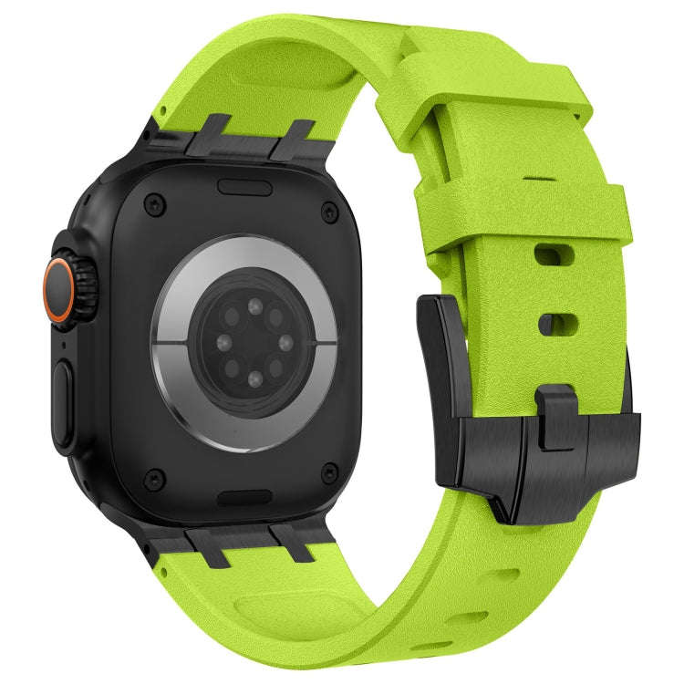 For Apple Watch Series 8 45mm Stone Grain Liquid Silicone Watch Band(Black Green)