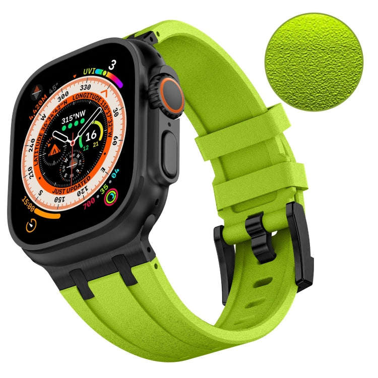 For Apple Watch Series 8 45mm Stone Grain Liquid Silicone Watch Band(Black Green)