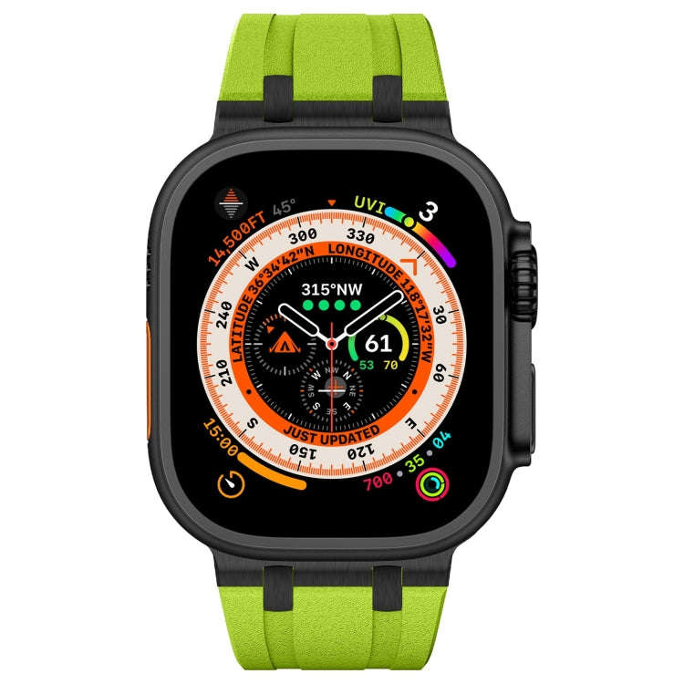 For Apple Watch Series 8 45mm Stone Grain Liquid Silicone Watch Band(Black Green)