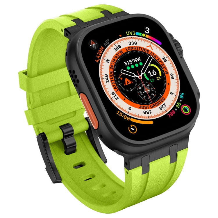 For Apple Watch Series 8 45mm Stone Grain Liquid Silicone Watch Band(Black Green)