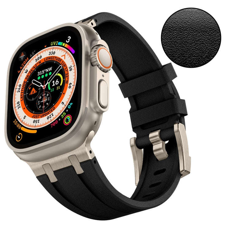 For Apple Watch Series 8 45mm Stone Grain Liquid Silicone Watch Band(Titanium Black)