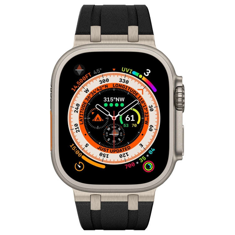 For Apple Watch Series 8 45mm Stone Grain Liquid Silicone Watch Band(Titanium Black)