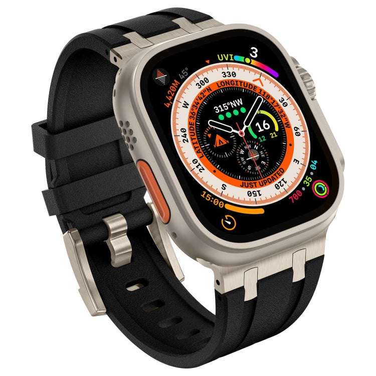 For Apple Watch Series 8 45mm Stone Grain Liquid Silicone Watch Band(Titanium Black)