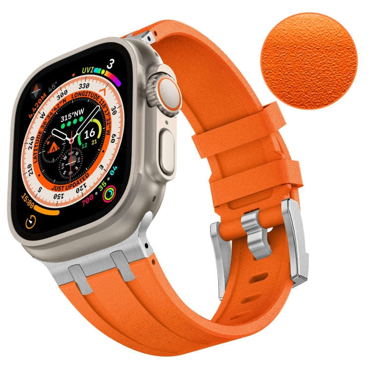 For Apple Watch Series 8 45mm Stone Grain Liquid Silicone Watch Band(Sliver Orange)