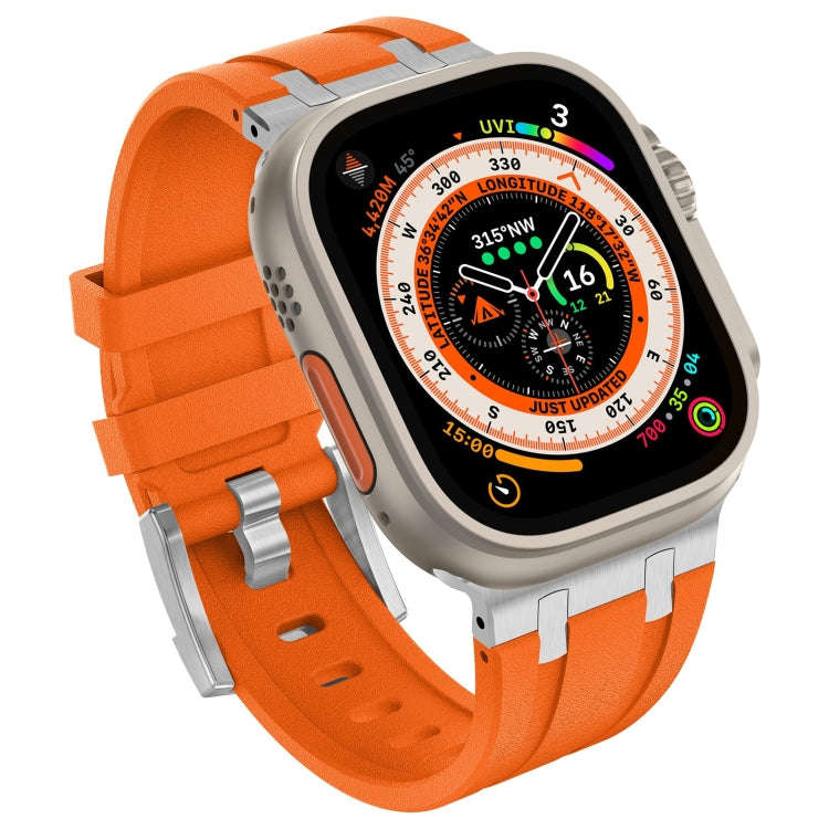For Apple Watch Series 8 45mm Stone Grain Liquid Silicone Watch Band(Sliver Orange)