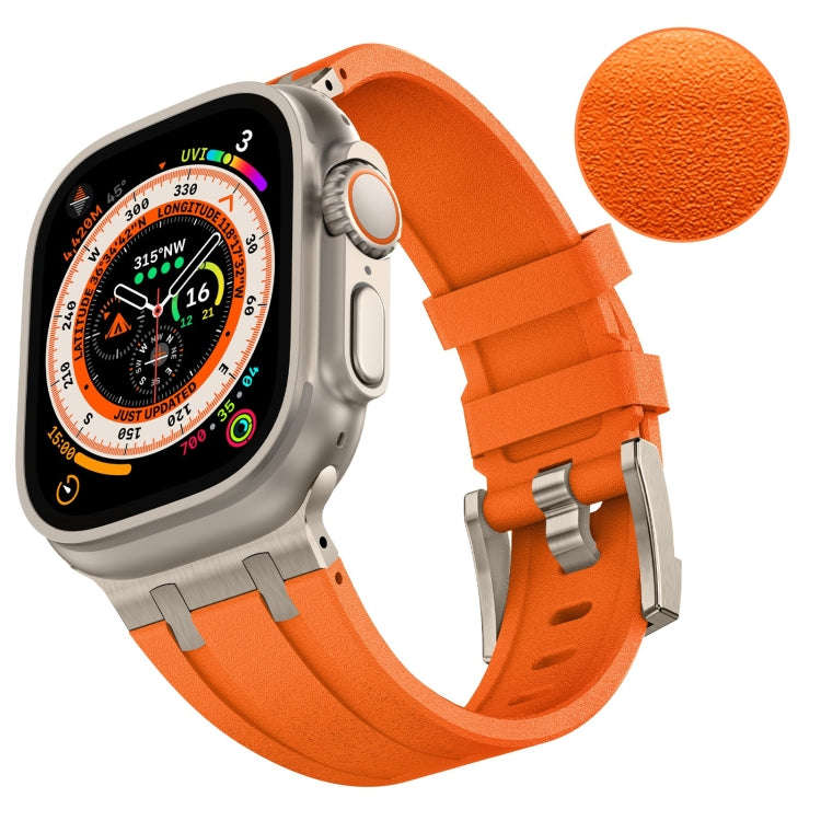 For Apple Watch Series 5 44mm Stone Grain Liquid Silicone Watch Band(Titanium Orange)