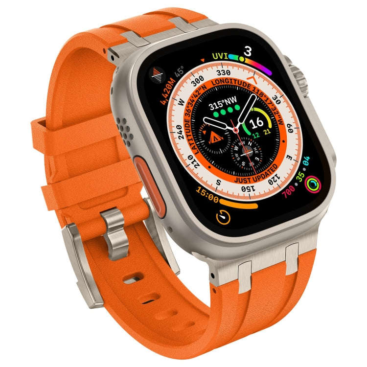 For Apple Watch Series 5 44mm Stone Grain Liquid Silicone Watch Band(Titanium Orange)