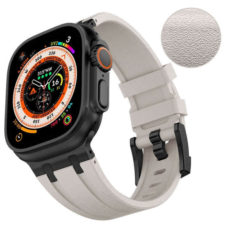 For Apple Watch Series 4 44mm Stone Grain Liquid Silicone Watch Band(Black Starlight)