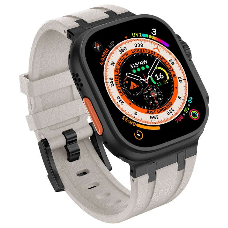 For Apple Watch Series 4 44mm Stone Grain Liquid Silicone Watch Band(Black Starlight)