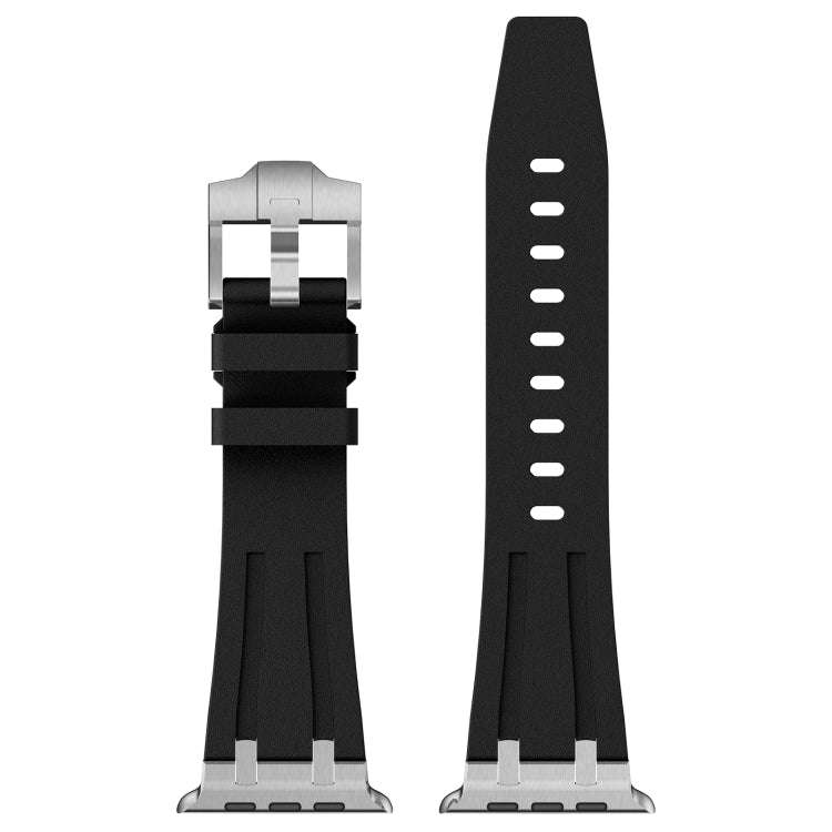 For Apple Watch Series 4 44mm Stone Grain Liquid Silicone Watch Band(Silver Black)