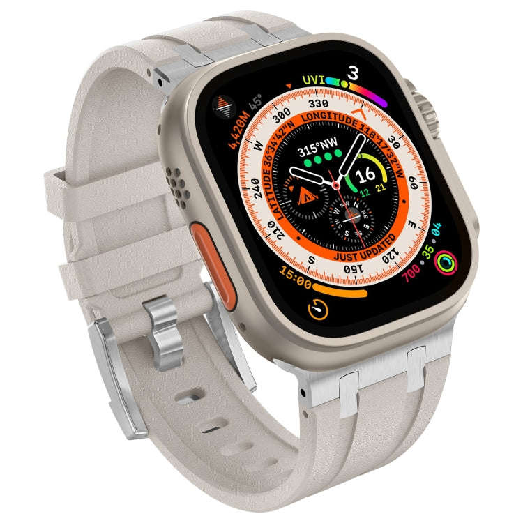 For Apple Watch Series 4 44mm Stone Grain Liquid Silicone Watch Band(Silver Starlight)