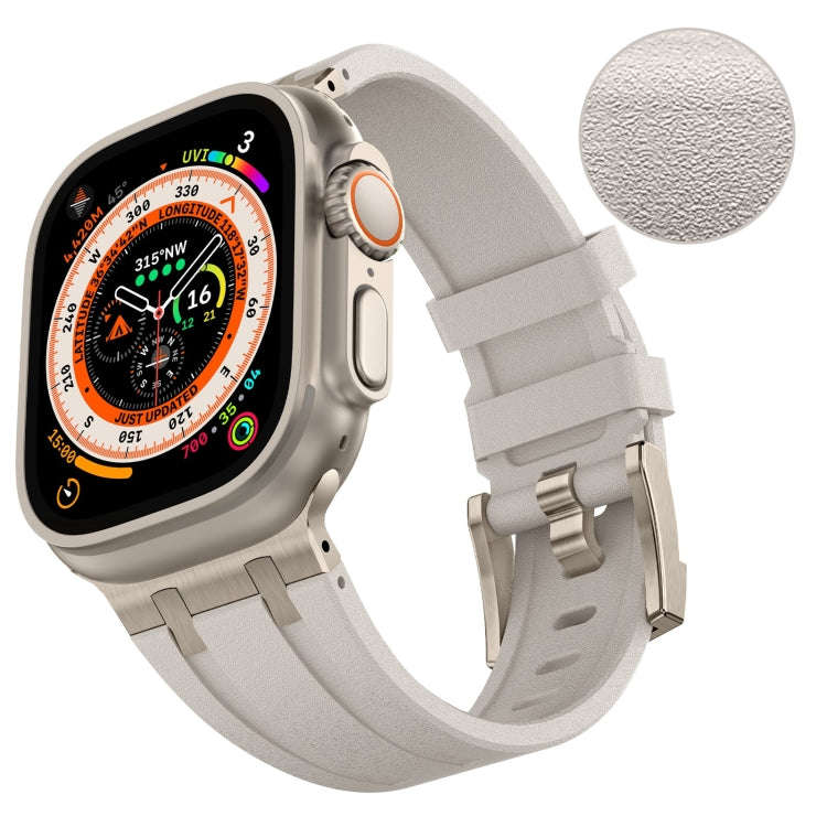 For Apple Watch Series 3 42mm Stone Grain Liquid Silicone Watch Band(Titanium Starlight)
