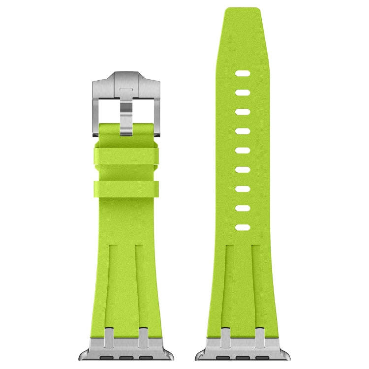 For Apple Watch Series 3 42mm Stone Grain Liquid Silicone Watch Band(Silver Green)