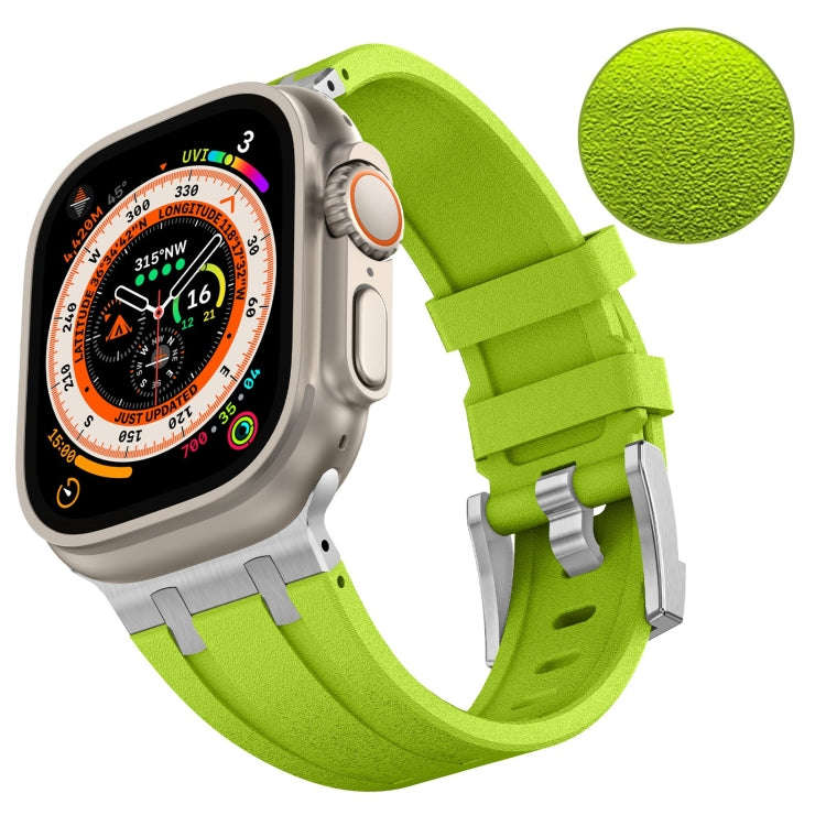 For Apple Watch Series 3 42mm Stone Grain Liquid Silicone Watch Band(Silver Green)