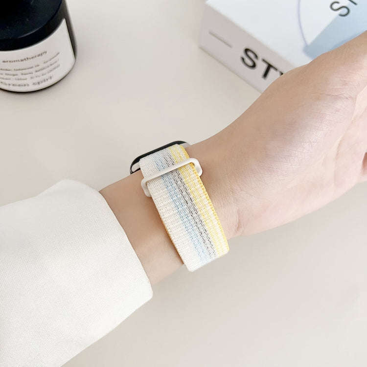 For Apple Watch Series 6 40mm Dual Hook and Loop Nylon Watch Band(Pearl Powder)