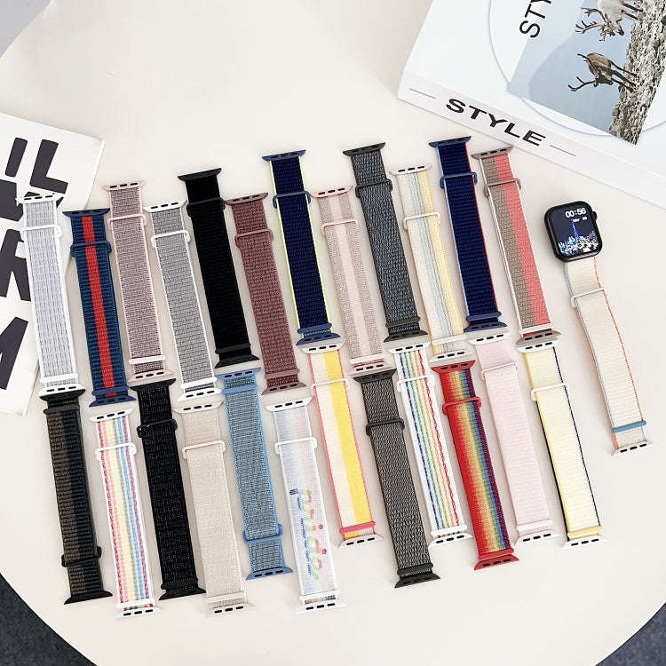 For Apple Watch Series 6 40mm Dual Hook and Loop Nylon Watch Band(Pearl Powder)
