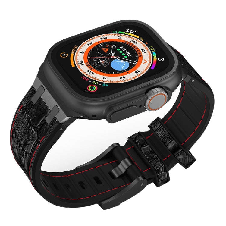 For Apple Watch Ultra 2 49mm Crocodile Texture Liquid Silicone Watch Band(Black Red Black)
