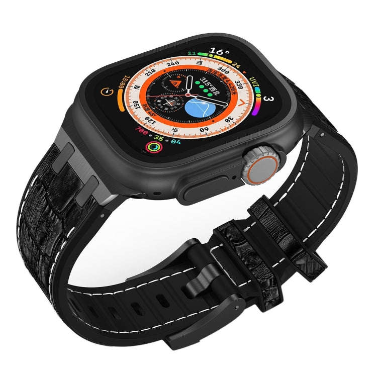 For Apple Watch Series 9 41mm Crocodile Texture Liquid Silicone Watch Band(Black White Black)