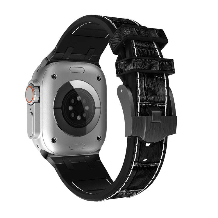 For Apple Watch Series 9 41mm Crocodile Texture Liquid Silicone Watch Band(Black White Black)