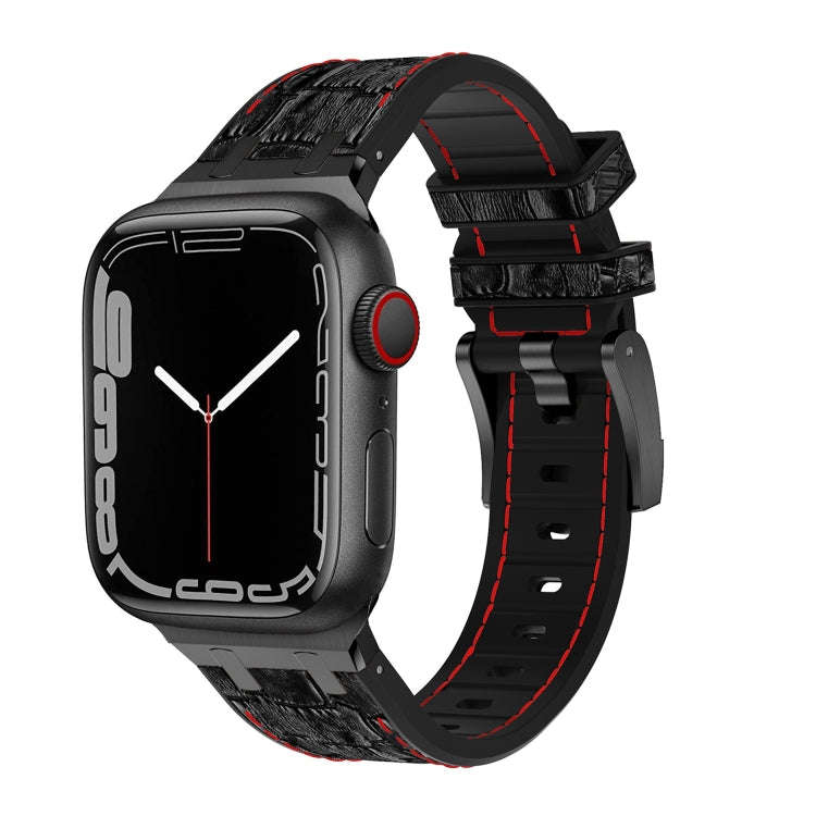 For Apple Watch Series 9 41mm Crocodile Texture Liquid Silicone Watch Band(Black Red Black)