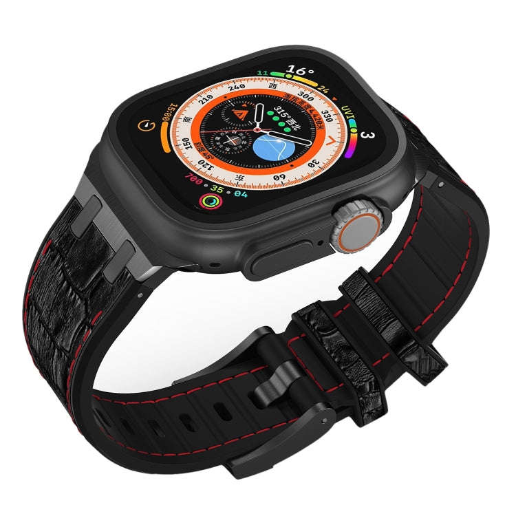 For Apple Watch Series 9 41mm Crocodile Texture Liquid Silicone Watch Band(Black Red Black)