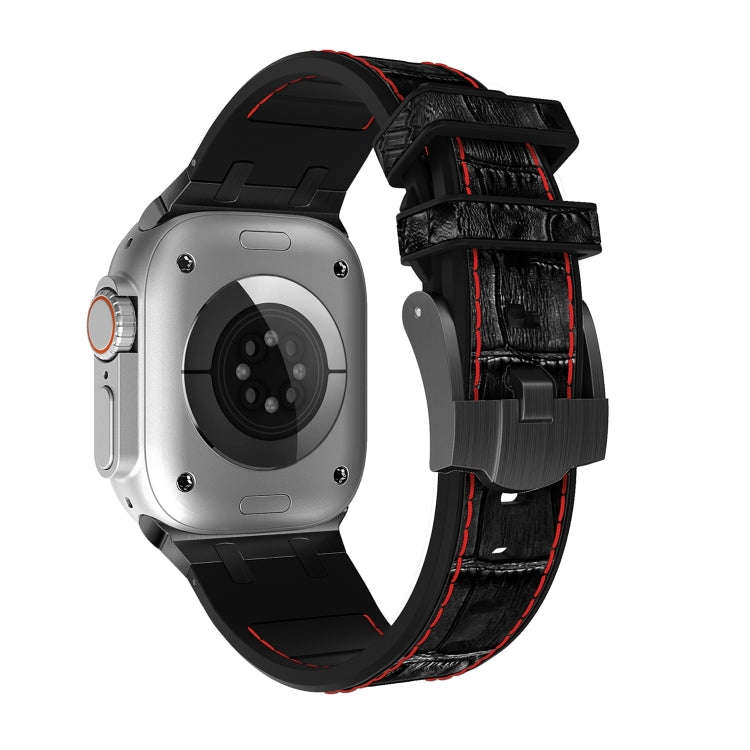 For Apple Watch Series 9 41mm Crocodile Texture Liquid Silicone Watch Band(Black Red Black)