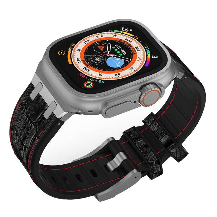 For Apple Watch Series 8 41mm Crocodile Texture Liquid Silicone Watch Band(Silver Red Black)