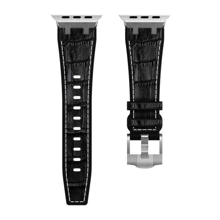 For Apple Watch Series 7 41mm Crocodile Texture Liquid Silicone Watch Band(Silver White Black)
