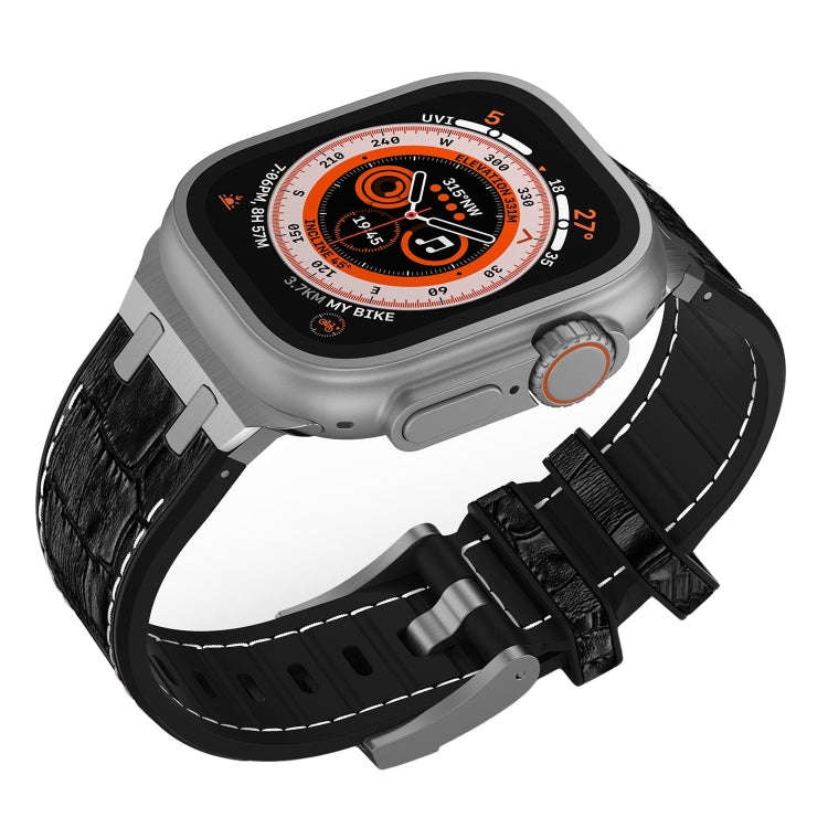 For Apple Watch Series 7 41mm Crocodile Texture Liquid Silicone Watch Band(Silver White Black)