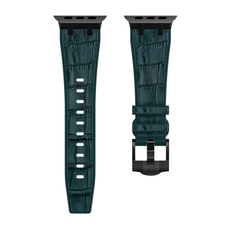 For Apple Watch Series 4 40mm Crocodile Texture Liquid Silicone Watch Band(Black Deep Green)