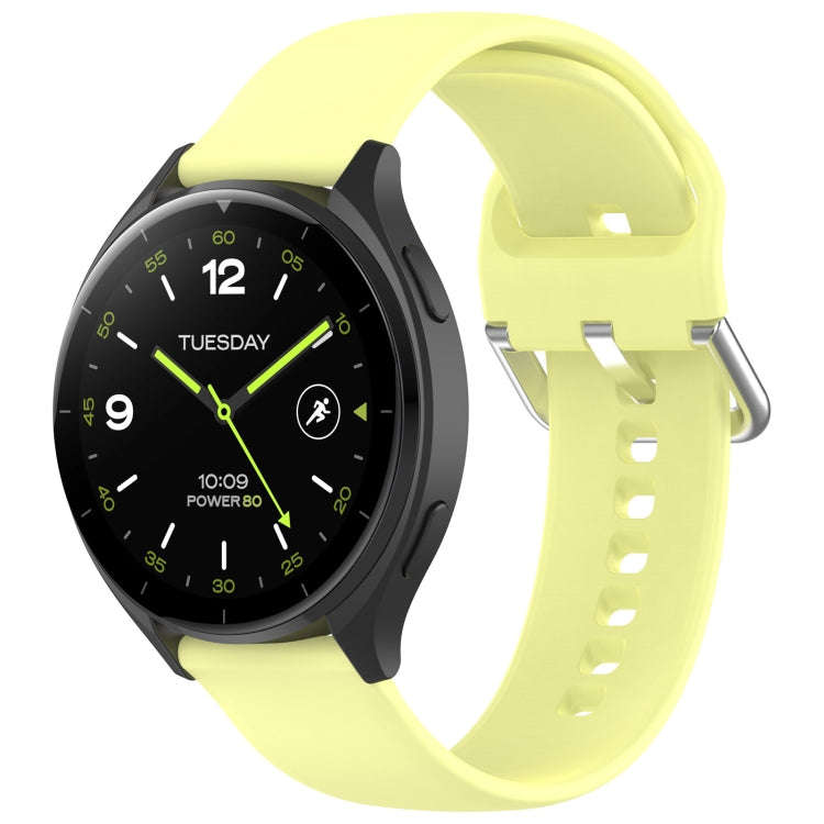 For Xiaomi Watch 2 Solid Color Metal Silver Buckle Silicone Watch Band, Size: S(Yellow)